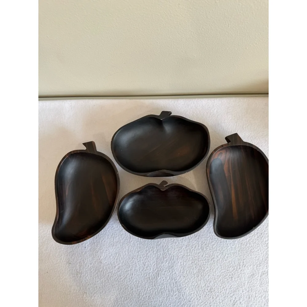 Vintage Unbranded Wooden Fruit chili pepper Shaped appetizer Bowls Set Brown